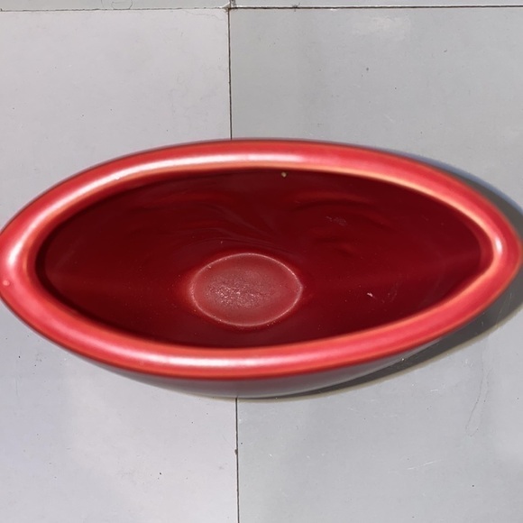 Brick red matte ceramic vase with white carved accents. 2” opening. 8” length. - Picture 5 of 7